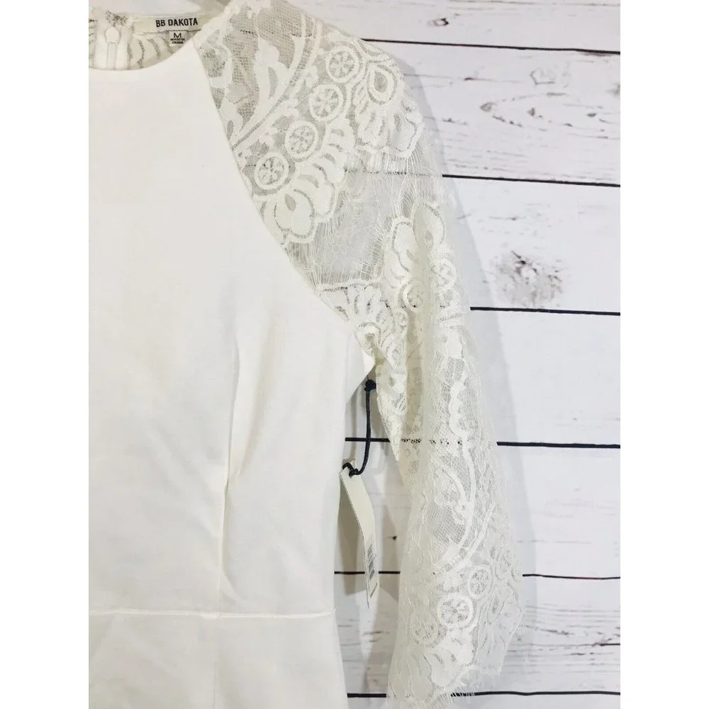 BB Dakota Dress Womens Sz Medium White Off-White Lace Wedding Short New NYE - Picture 10 of 11